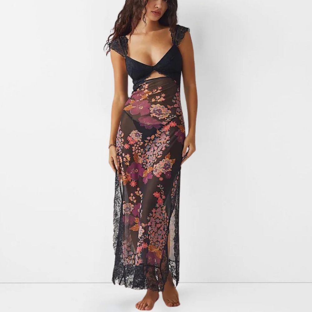 Floral Maxi Slip Dress - Sheer